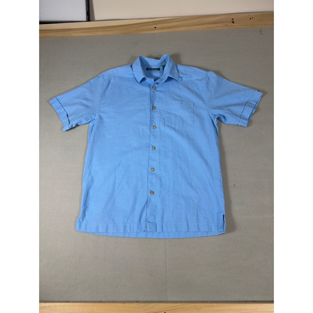 Cubavera Mens Small Blue Linen Blend Short Sleeve Button Down Shirt PR5095
